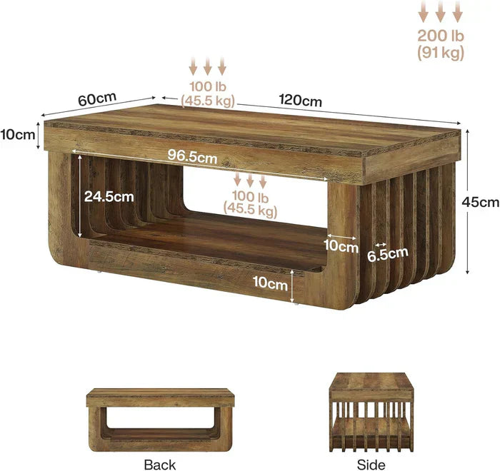 Rustikaler Couchtisch im Eleganten Design mit Geräumiger Ablagefläche – 120 cm