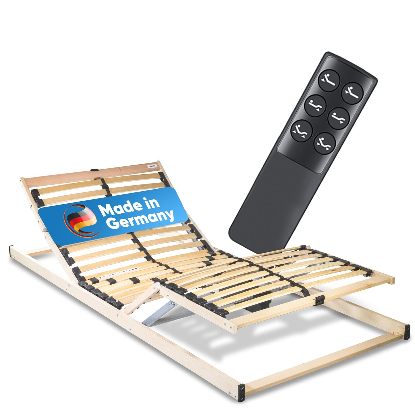 RehaSleep Elektrischer Lattenrost Komfort 28 Leisten Birkenholz verstellbar 7 Zonen ergonomisch Naturholz