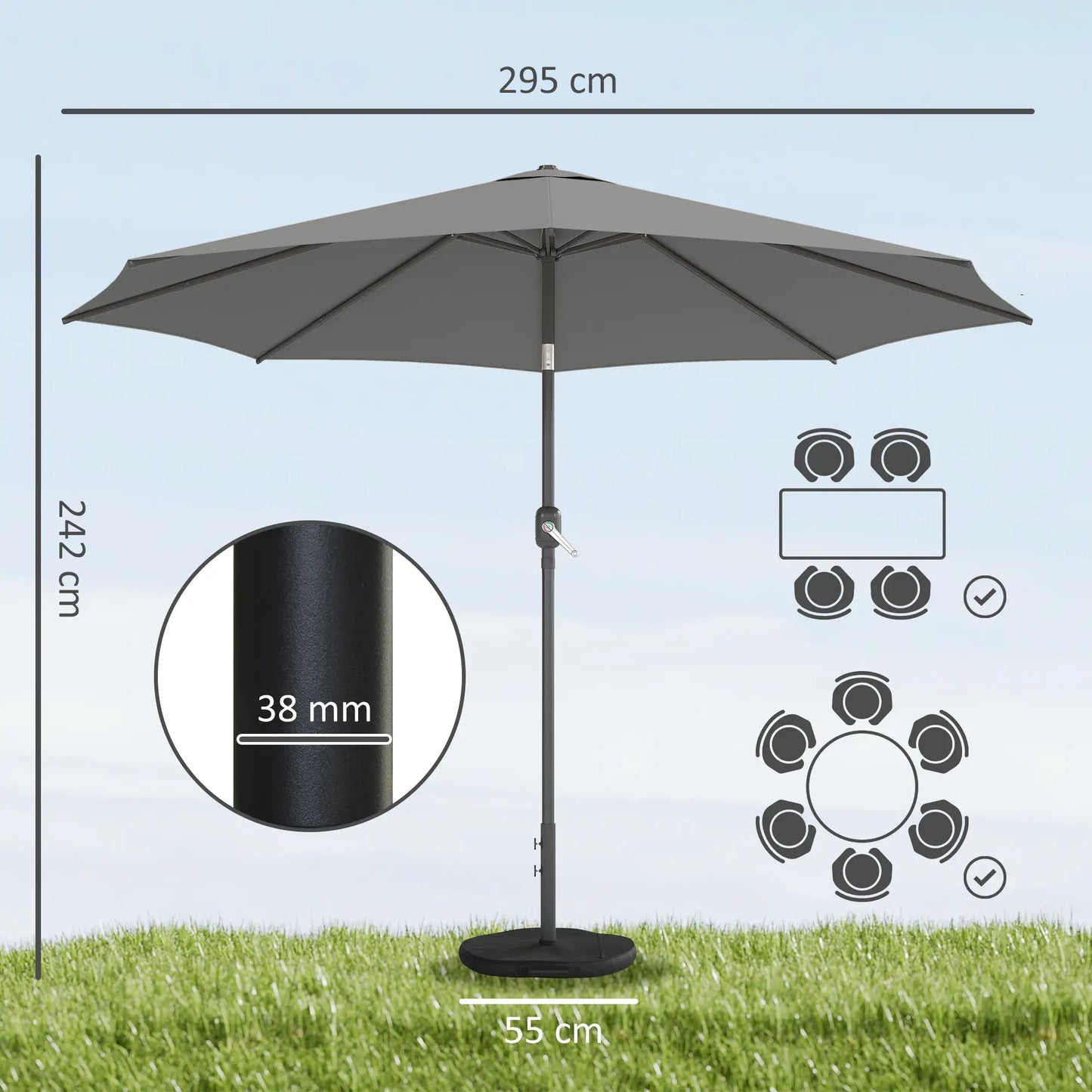 Stilvoller Sonnenschirm mit Kurbelmechanismus, Verstellbarer Neigung & Schirmständer – Ø300 cm
