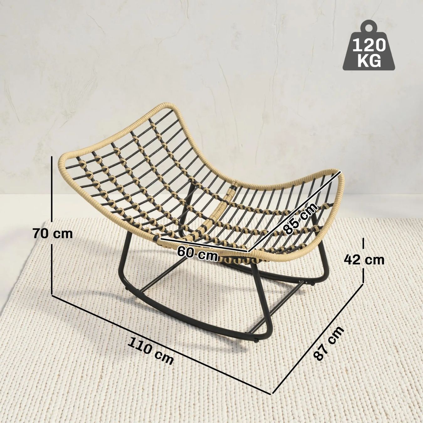 Großer Schaukelnder Lounge-Sessel aus Polyrattan – Dickes Kissen – für Innen und Außen