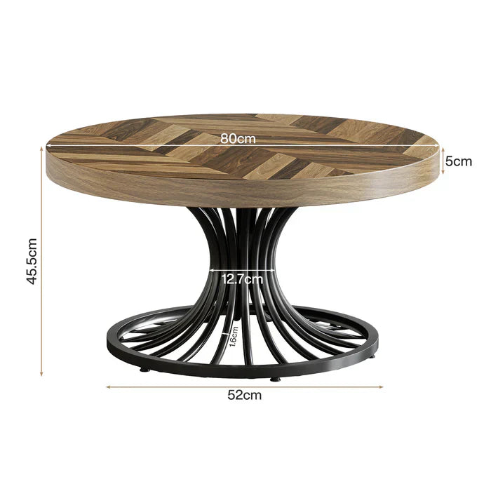 Stilvoller Runder Couchtisch – Spiralformiges Stahlgestell – Ø80 cm