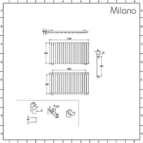 Milano Aruba Electric 1200W Modern Anthracite Horizontal Single Panel Oval Column