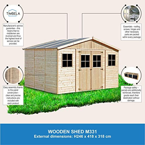 Wooden Garden Shed Apex Shiplap Wooden Shed with Windows 14X7 ft 8m2 Wooden Garden