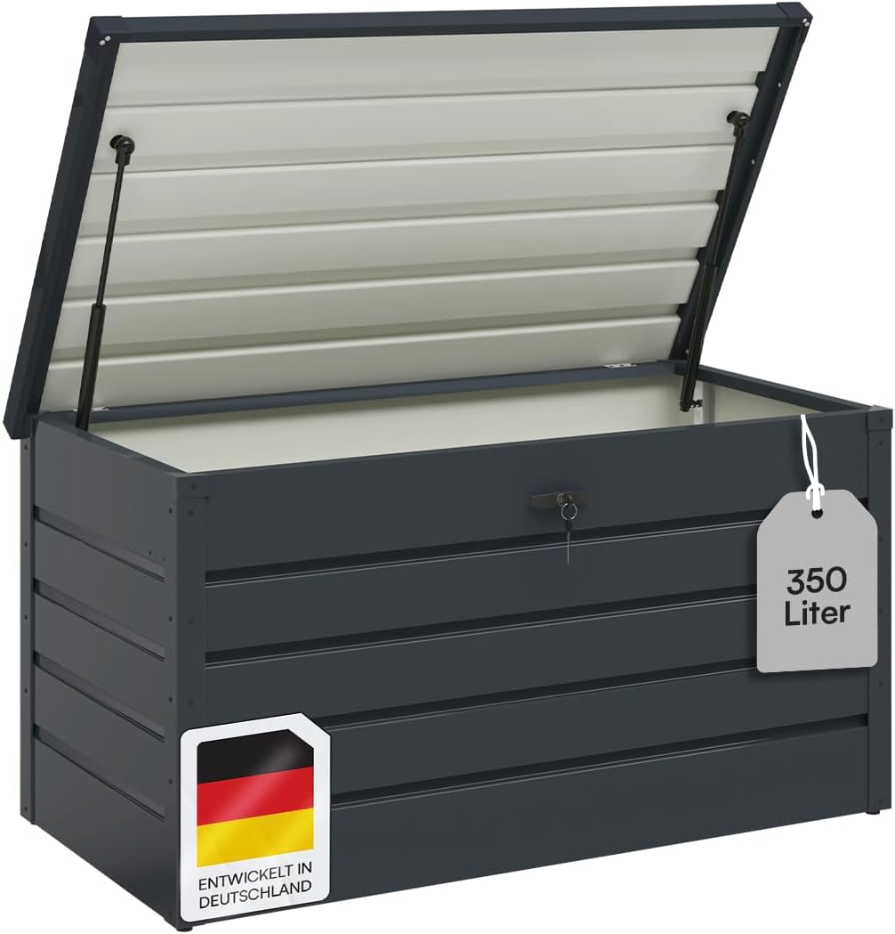 STEELSØN Gartenbox Dorado Metall Anthrazit wasserdicht abschließbar Auflagenbox mit Deckel Outdoor Aufbewahrungsbox