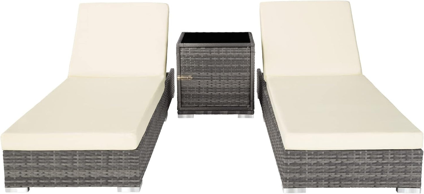 tectake 2er Gartenliege Set mit Tisch - Aluminium & Polyrattan Sonnenliegen, 5-fach Verstellbar, Schutzhülle inklusive