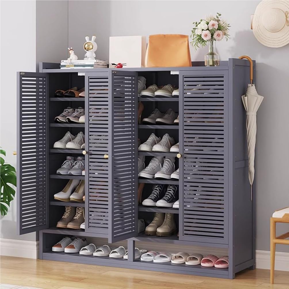 Schuhschrank Holz mit Korbgeflecht-Türen, Moderner Bambus Schuhschränke, Schuhregal mit Stauraum, Shoes Cabinet für Flur, Wohnzimmer, Schlafzimmer,H