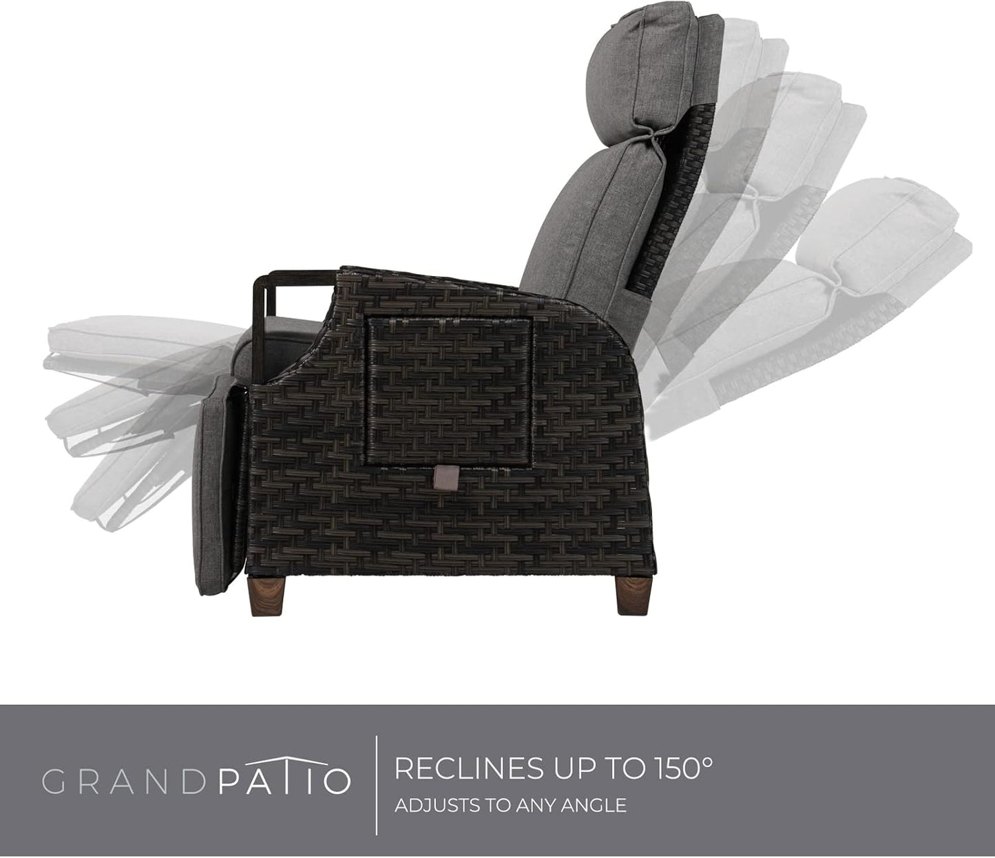 Grand patio Relaxliege Rattan Sonnenliege mit Verstellbarer Rückenlehne & Sitzkissen, Outdoor Liegesessel Braun/Dunkelgrau
