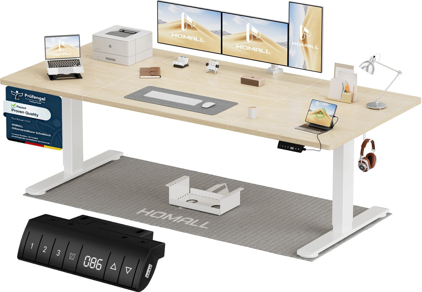 Homall Elektrischer Schreibtisch höhenverstellbar mit USB & Kabelmanagement – Standing Desk mit Memory-Funktion Weiß