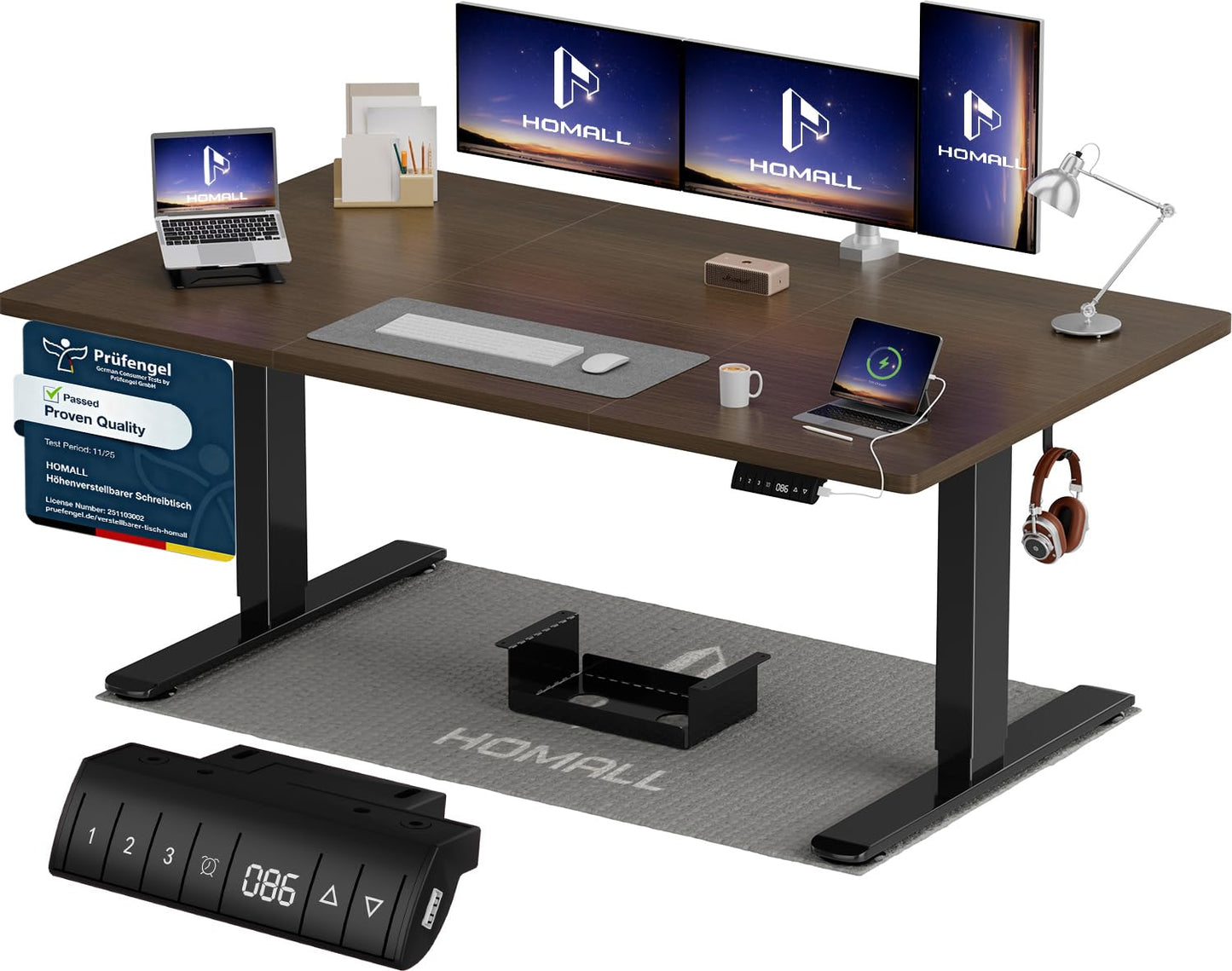 Homall Elektrischer Schreibtisch höhenverstellbar mit USB & Kabelmanagement – Standing Desk mit Memory-Funktion Weiß