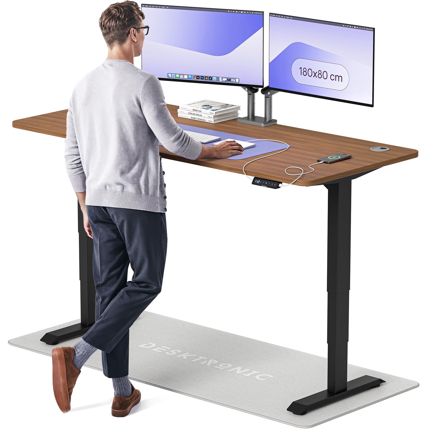 Desktronic HomePro Höhenverstellbarer Schreibtisch Elektrisch – Ergonomischer Steh Sitz Schreibtisch mit Dual Motor, Touchscreen, USB-A & USB-C