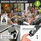 BRAST Gartenmöbel Lounge Set Madrid Hellgrau für bis zu 11 Personen, Wetterfeste Outdoor Sitzgruppe mit Tisch & Hocker