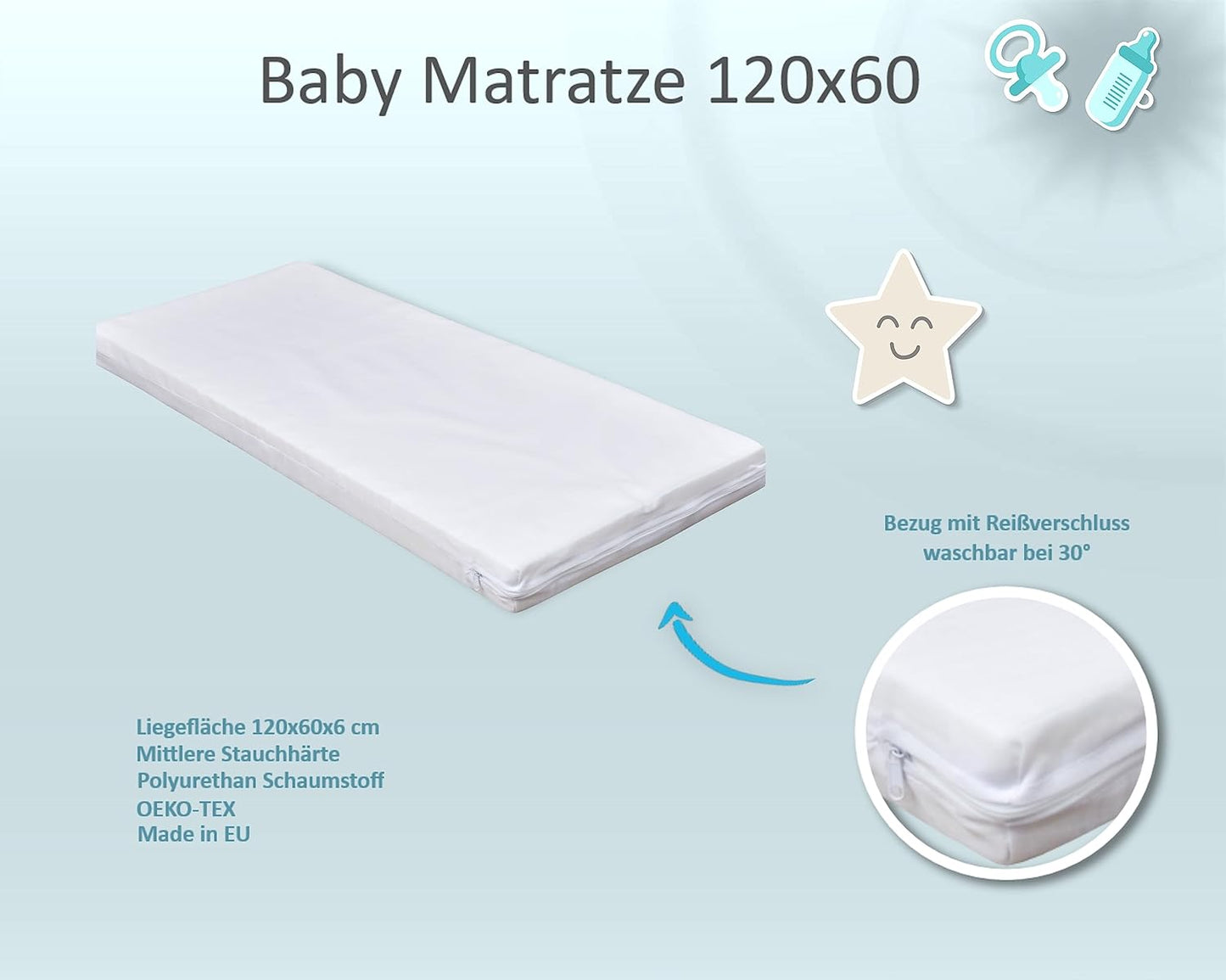 Baby Delux Babybett 60x120 Weiß mit Matratze & Schublade, Umbaubar zum Juniorbett, Kinderbett aus Kiefernholz