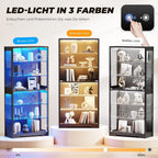 BROTTAR Vitrine mit Glastür, 6-stufige 180cm Vitrine mit 3 Farblichten für Sammlerstücke, Vitrine mit verstellbaren Glasträgern, Körperkensorsensor