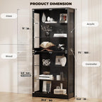 BROTTAR Vitrine mit Glastür, 6-stufige 180cm Vitrine mit 3 Farblichten für Sammlerstücke, Vitrine mit verstellbaren Glasträgern, Körperkensorsensor