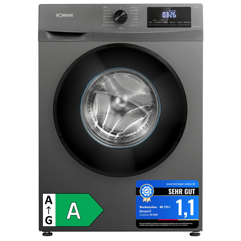 Bomann® Waschmaschine 7kg | max. 1400 U/min | 10 Jahre Motor-Garantie | effizienter, leiser & langlebiger Invertermotor | 15 Programme