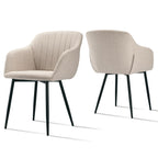 Esszimmerstühle Beige 4er Set mit Armlehnen, Modern Polsterstühle Leinen, Küchenstühle mit Metallgestell für Esszimmer, Wohnzimmer, Küche