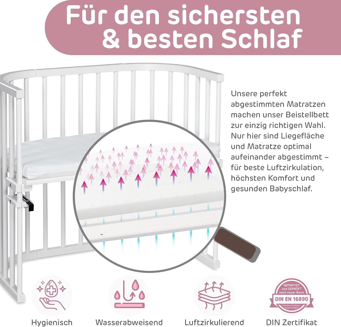 babybay Original Beistellbett aus massivem Buchenholz mit Matratze – Höhenverstellbares mitwachsendes Babybett