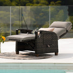 Grand patio Relaxliege Rattan Sonnenliege mit Verstellbarer Rückenlehne & Sitzkissen, Outdoor Liegesessel Braun/Dunkelgrau
