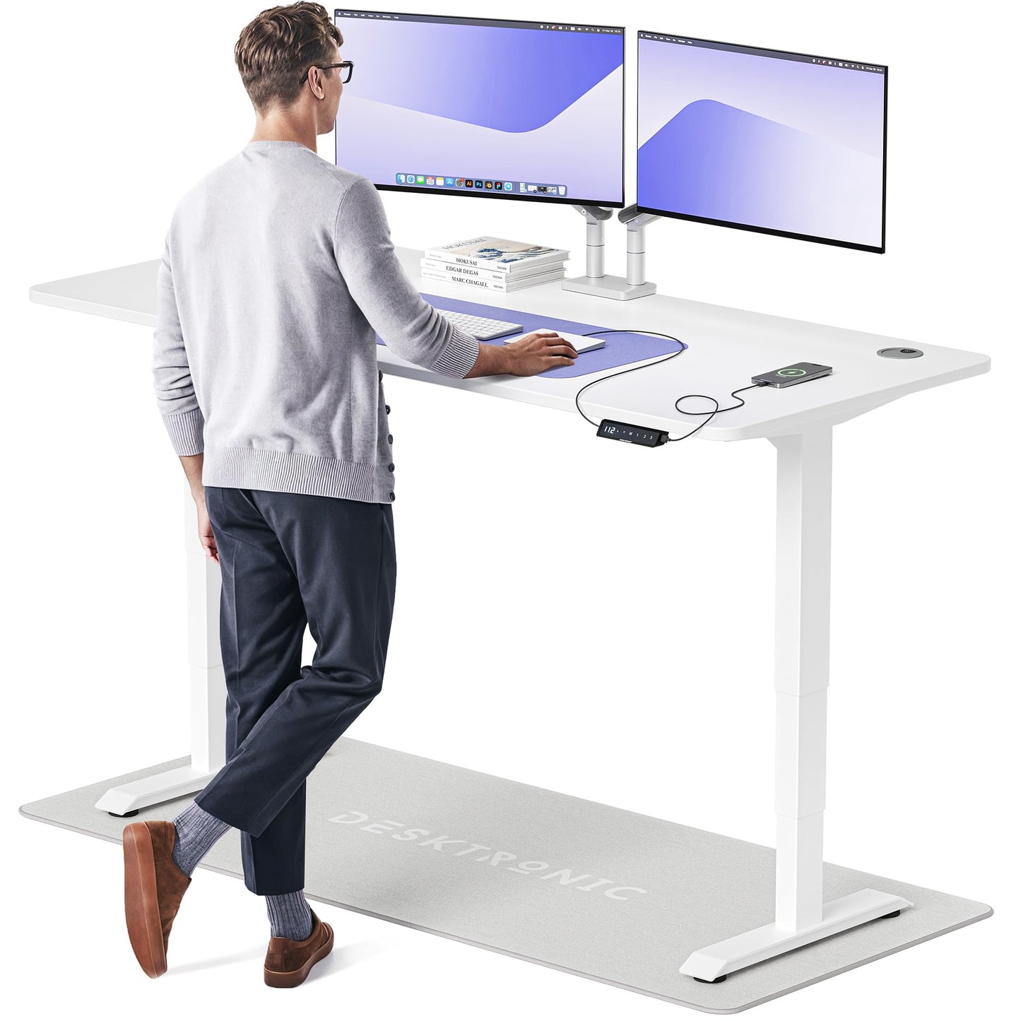 Desktronic HomePro Höhenverstellbarer Schreibtisch Elektrisch – Ergonomischer Steh Sitz Schreibtisch mit Dual Motor, Touchscreen, USB-A & USB-C