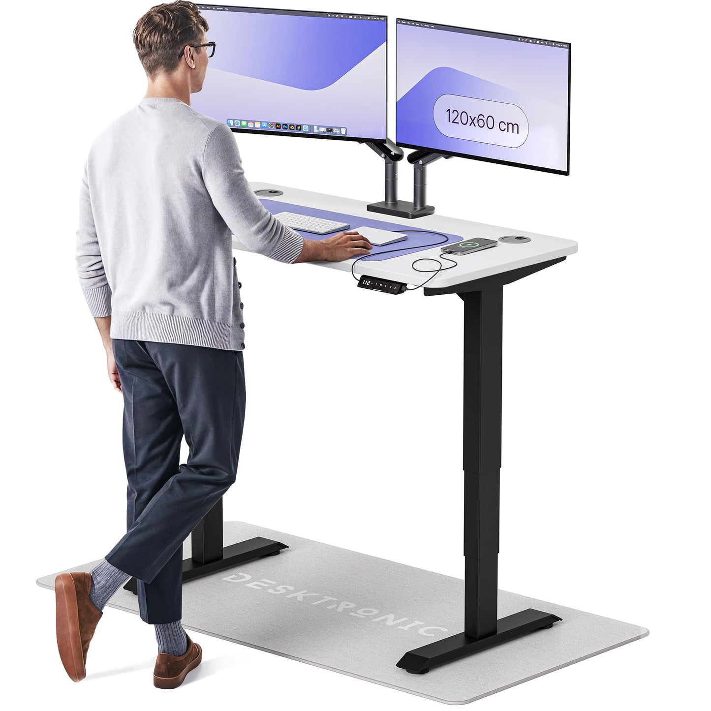 Desktronic HomePro Höhenverstellbarer Schreibtisch Elektrisch – Ergonomischer Steh Sitz Schreibtisch mit Dual Motor, Touchscreen, USB-A & USB-C