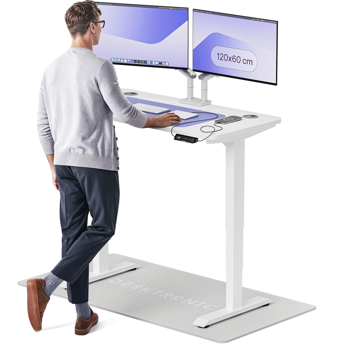 Desktronic HomePro Höhenverstellbarer Schreibtisch Elektrisch – Ergonomischer Steh Sitz Schreibtisch mit Dual Motor, Touchscreen, USB-A & USB-C
