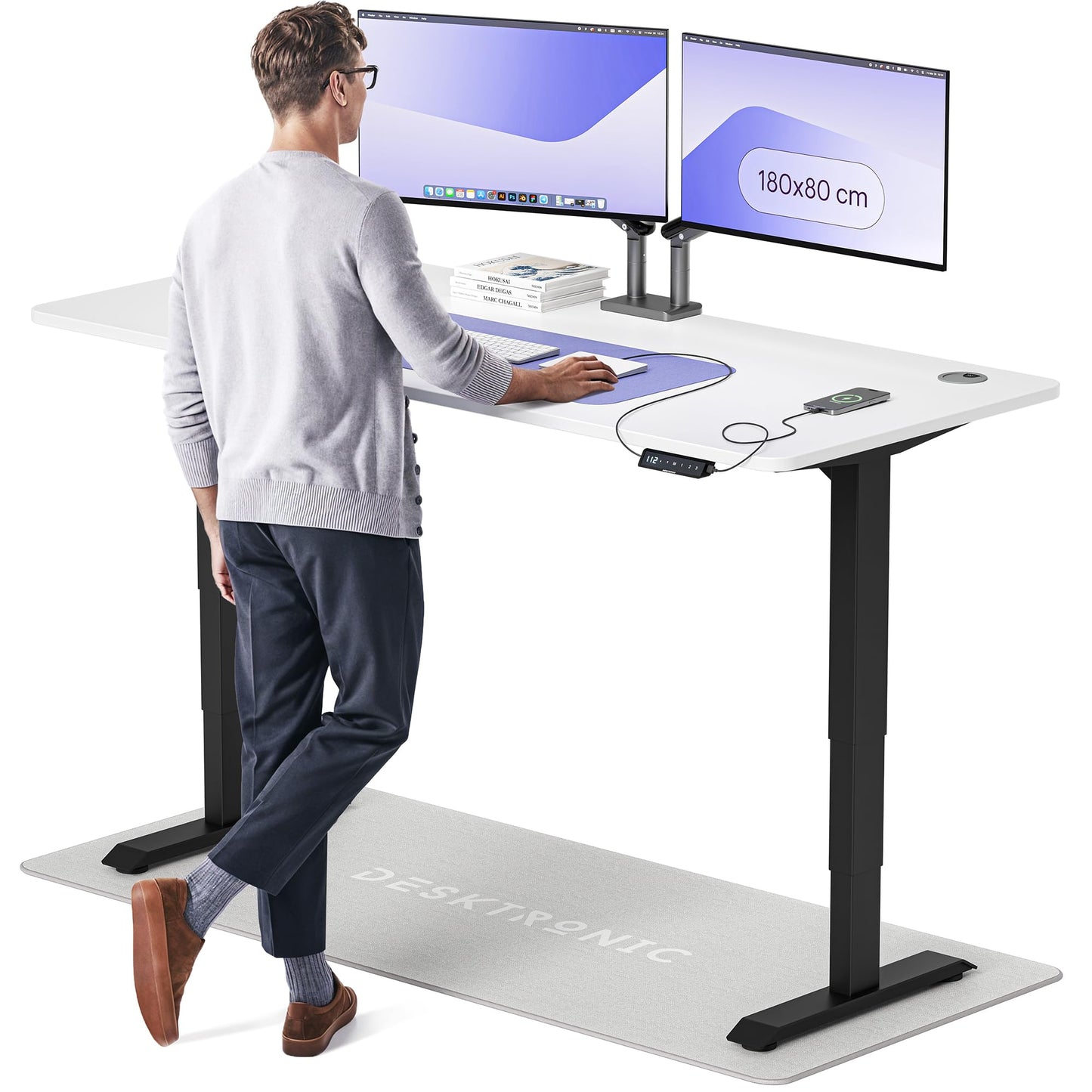 Desktronic HomePro Höhenverstellbarer Schreibtisch Elektrisch – Ergonomischer Steh Sitz Schreibtisch mit Dual Motor, Touchscreen, USB-A & USB-C