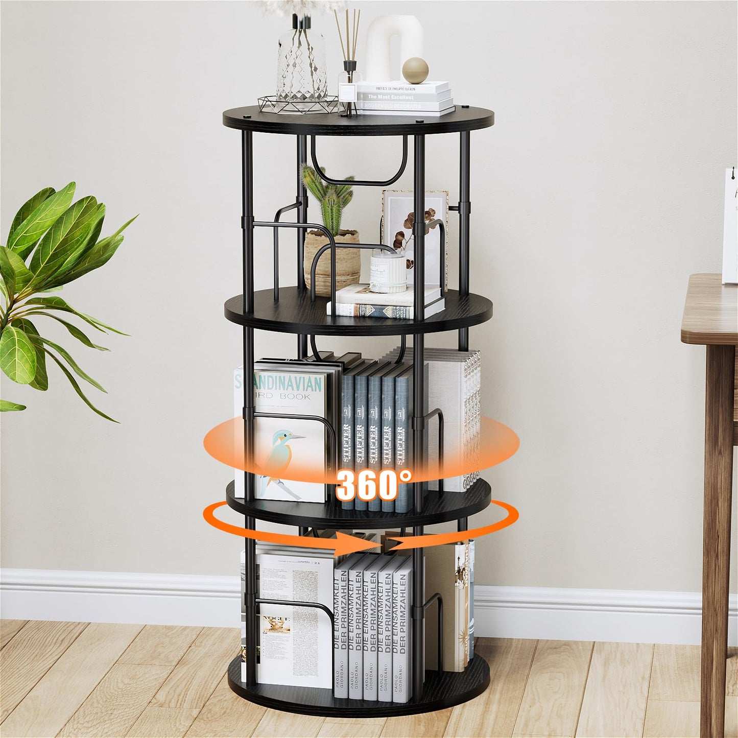 360° Drehbares Bücherregal, Bodenstehendes Bücherschrank Aus Holz, Bookshelf Mit 5 Ebenen, Verstellbare Ebenen, Standregal, 45×45×160cm, Weiß