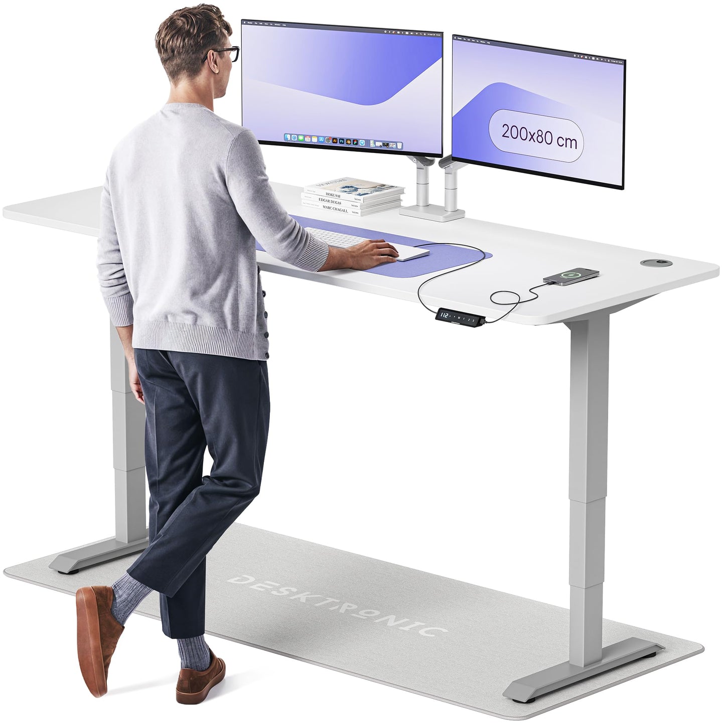 Desktronic HomePro Höhenverstellbarer Schreibtisch Elektrisch – Ergonomischer Steh Sitz Schreibtisch mit Dual Motor, Touchscreen, USB-A & USB-C