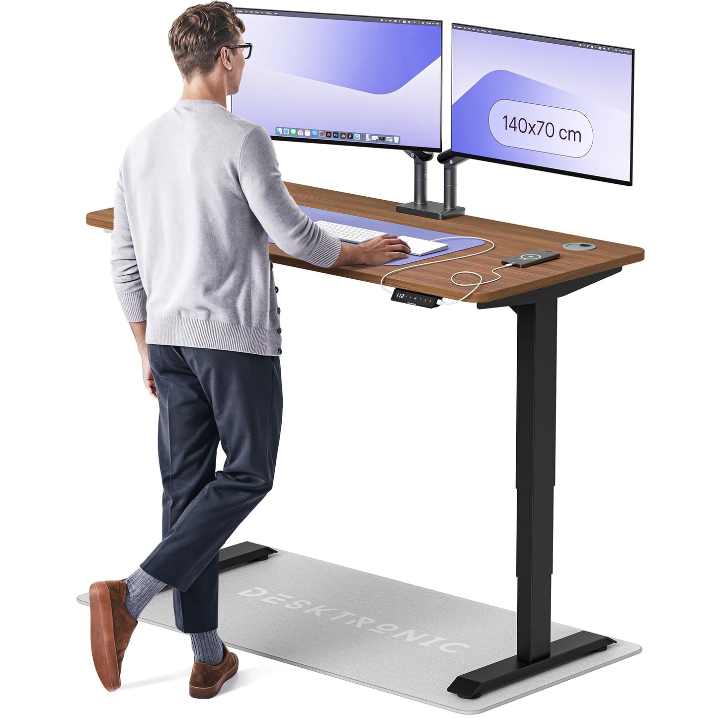 Desktronic HomePro Höhenverstellbarer Schreibtisch Elektrisch – Ergonomischer Steh Sitz Schreibtisch mit Dual Motor, Touchscreen, USB-A & USB-C