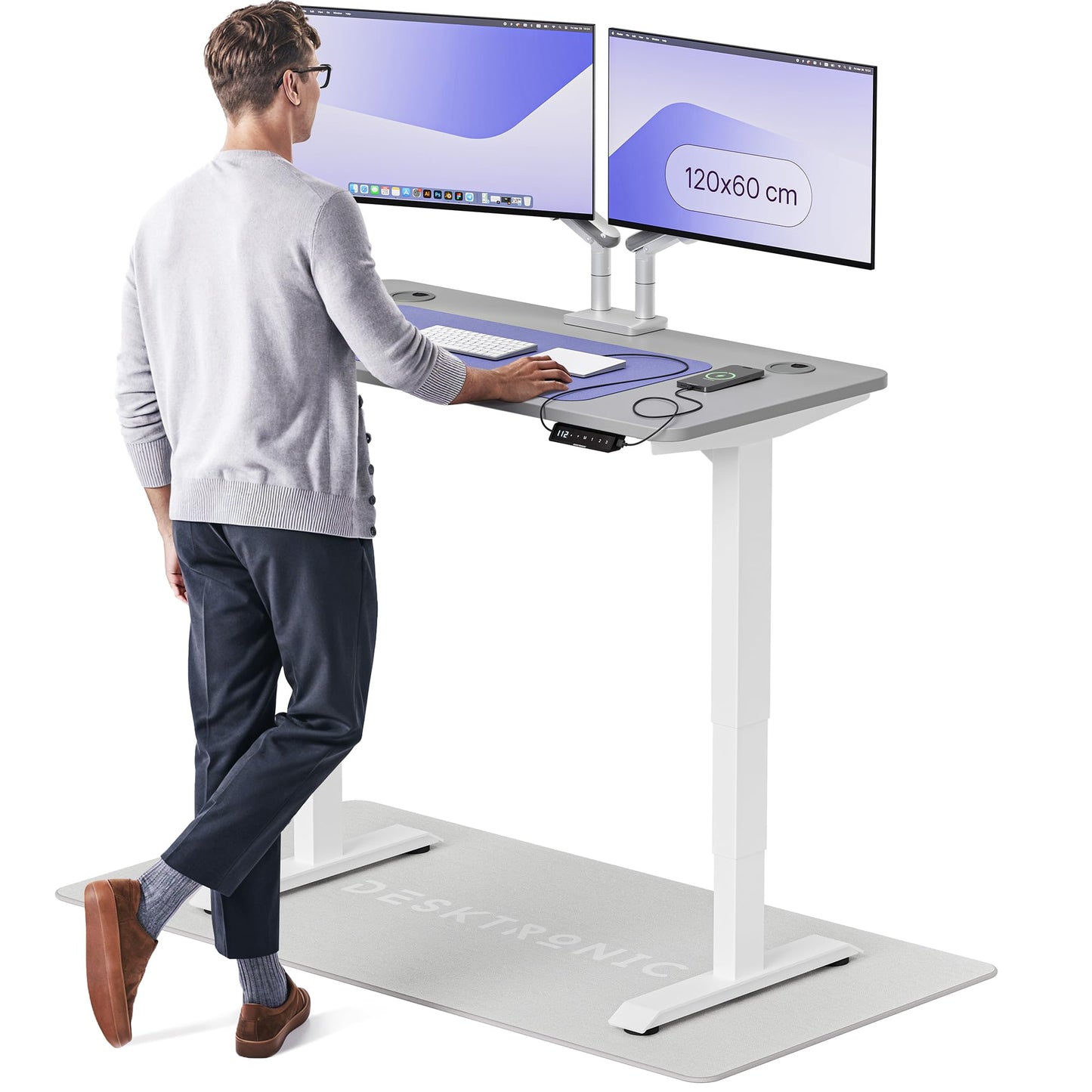 Desktronic HomePro Höhenverstellbarer Schreibtisch Elektrisch – Ergonomischer Steh Sitz Schreibtisch mit Dual Motor, Touchscreen, USB-A & USB-C