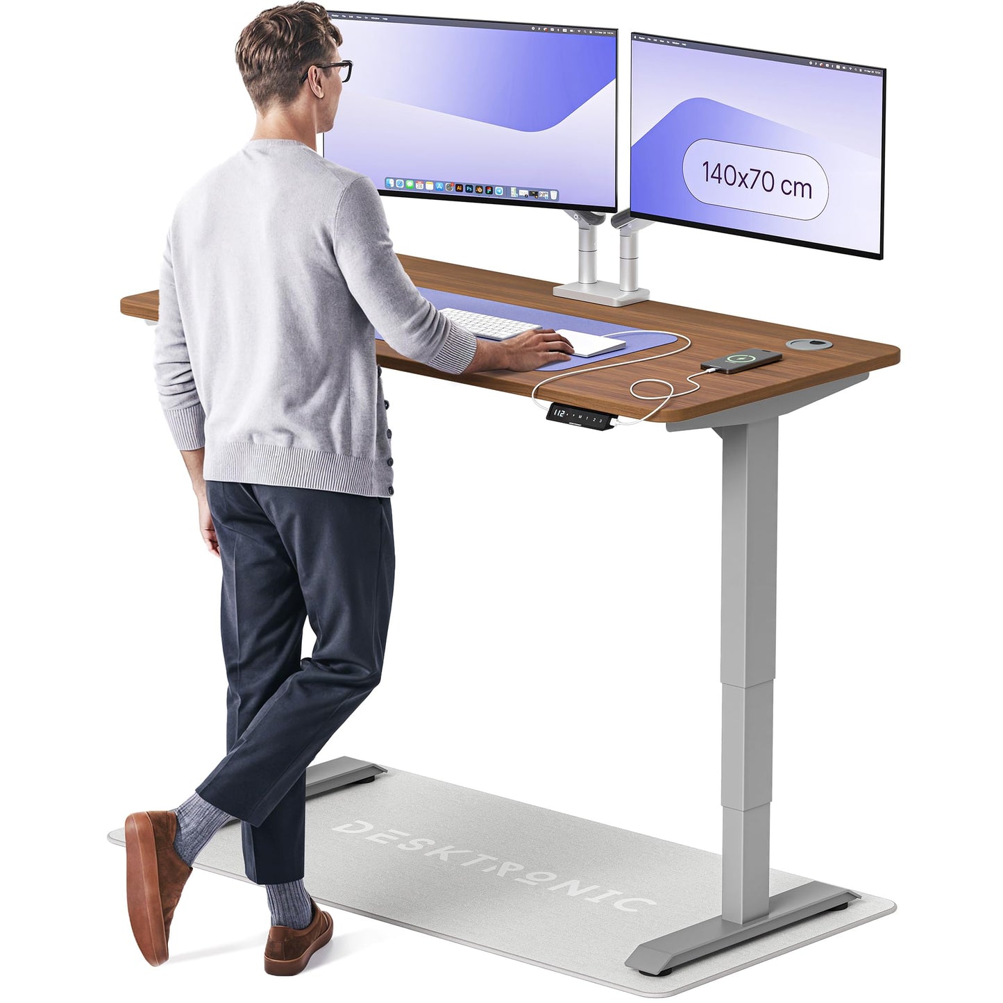 Desktronic HomePro Höhenverstellbarer Schreibtisch Elektrisch – Ergonomischer Steh Sitz Schreibtisch mit Dual Motor, Touchscreen, USB-A & USB-C