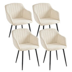 Esszimmerstühle Beige 4er Set mit Armlehnen, Modern Polsterstühle Leinen, Küchenstühle mit Metallgestell für Esszimmer, Wohnzimmer, Küche