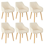 Armlehnenstuhl Esszimmerstuhl 4er Set Beige Holzbeine Polsterstuhl mit Armlehne Stühle Esszimmer Küchenstuhl Wohnzimmerstuhl aus Polyester