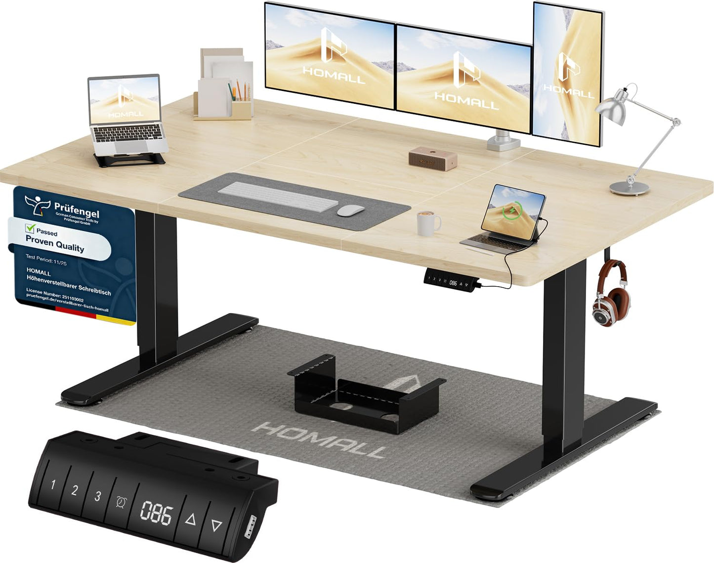 Homall Elektrischer Schreibtisch höhenverstellbar mit USB & Kabelmanagement – Standing Desk mit Memory-Funktion Weiß
