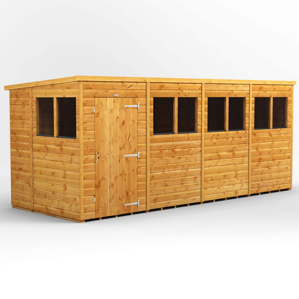 POWER High Grade Premium Pent Garden Wooden Shed with Security Features Door Window