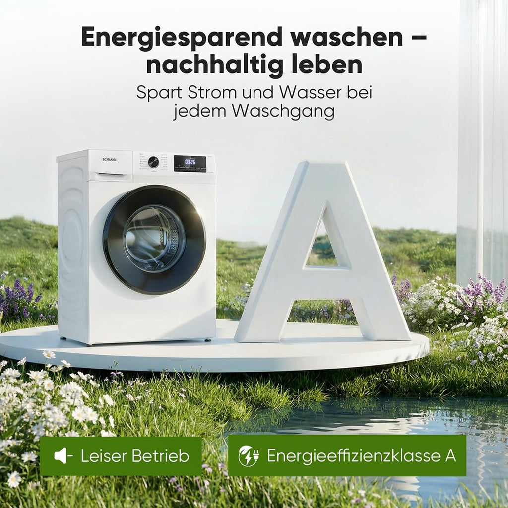 Bomann® Waschmaschine 7kg | max. 1400 U/min | 10 Jahre Motor-Garantie | effizienter, leiser & langlebiger Invertermotor | 15 Programme