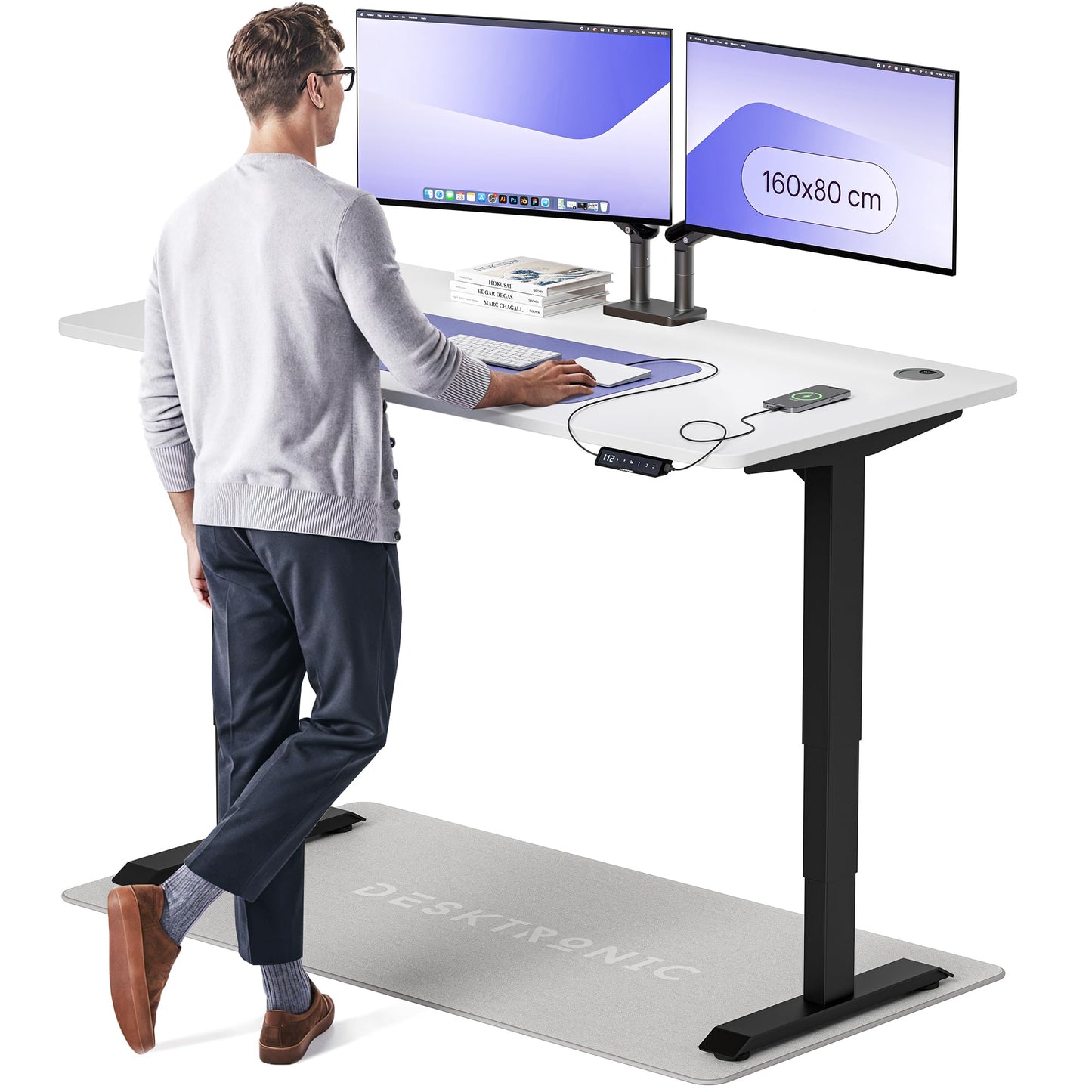 Desktronic HomePro Höhenverstellbarer Schreibtisch Elektrisch – Ergonomischer Steh Sitz Schreibtisch mit Dual Motor, Touchscreen, USB-A & USB-C