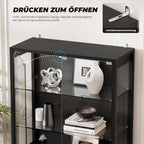 BROTTAR Vitrine mit Glastür, 6-stufige 180cm Vitrine mit 3 Farblichten für Sammlerstücke, Vitrine mit verstellbaren Glasträgern, Körperkensorsensor