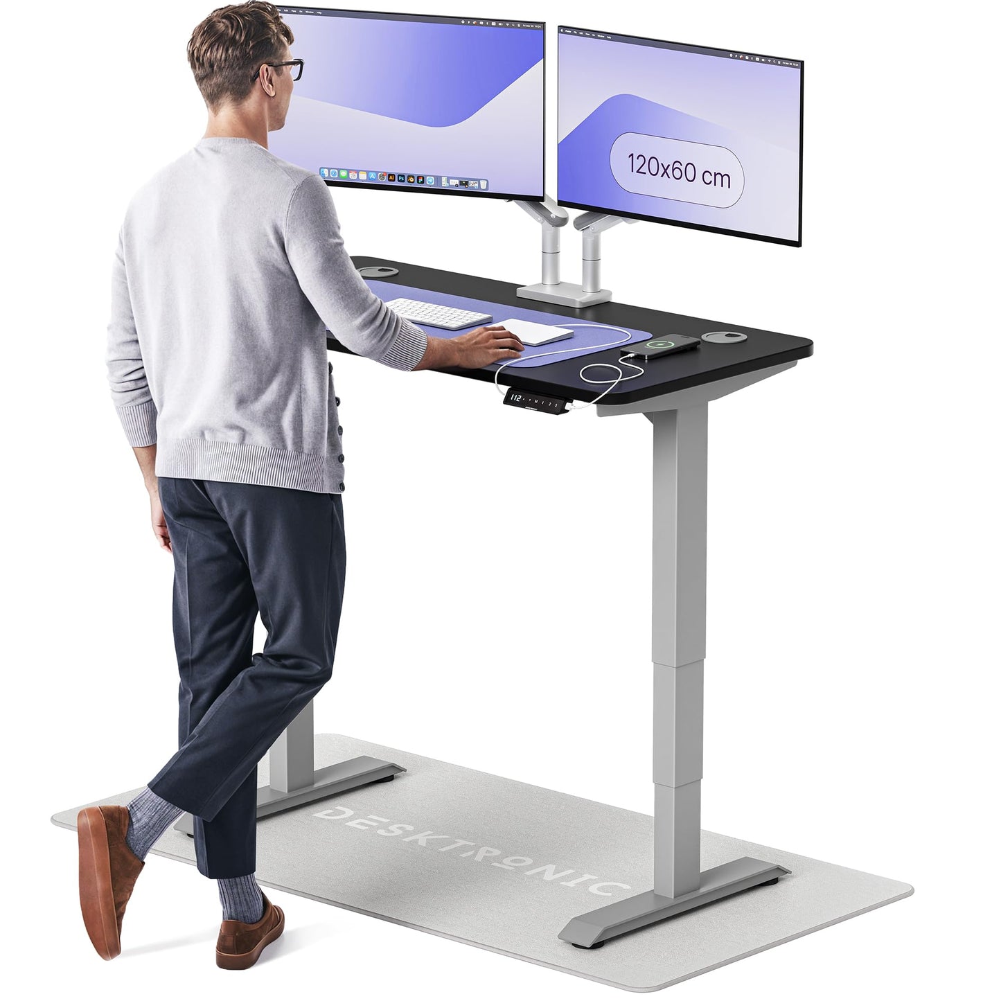 Desktronic HomePro Höhenverstellbarer Schreibtisch Elektrisch – Ergonomischer Steh Sitz Schreibtisch mit Dual Motor, Touchscreen, USB-A & USB-C