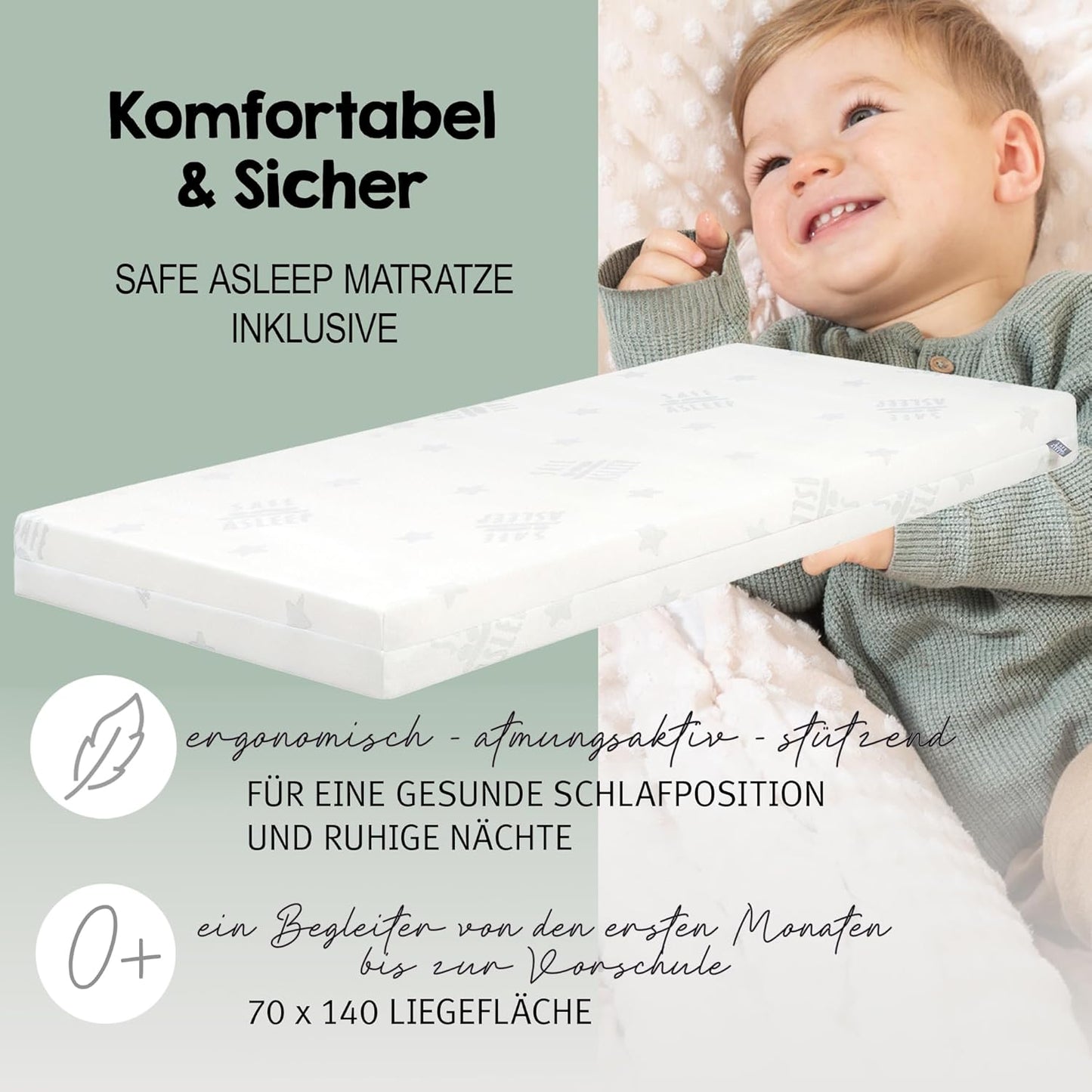 roba Babybett Set 70x140 mit Matratze, Bettwäsche & Himmel, Umbaubar zum Juniorbett