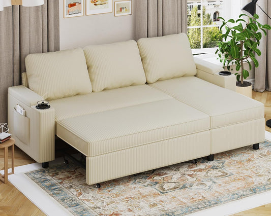 Devoko Ecksofa mit Schlaffunktion L-Form Schlafsofa mit Bettkasten Velours 3-Sitzer