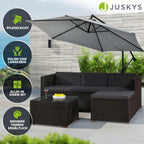 Juskys Polyrattan Lounge Set für 3-4 Personen mit Sofa, Hocker, Tisch & Kissen, Wetterfeste Gartenmöbel