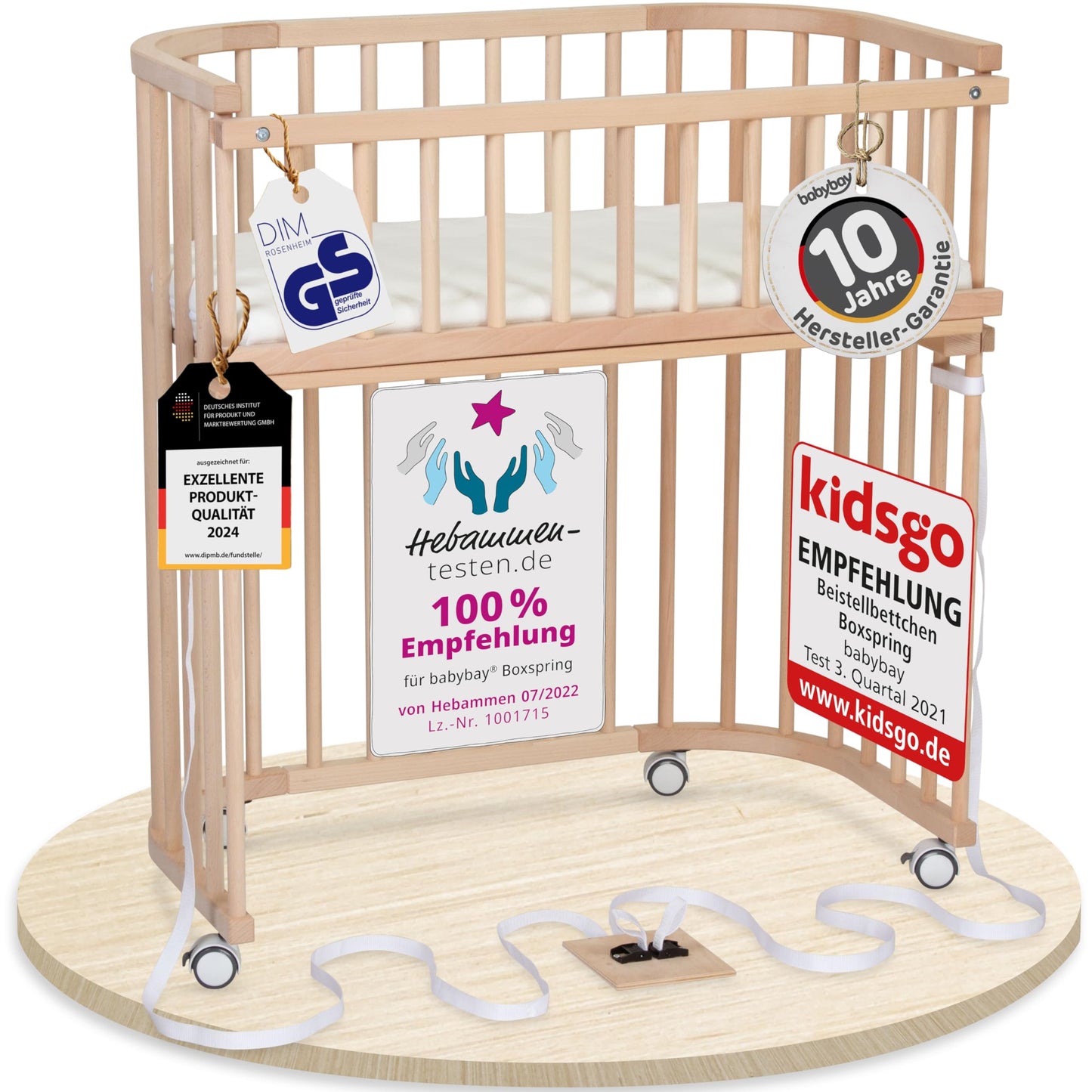 babybay Original Beistellbett aus massivem Buchenholz mit Matratze – Höhenverstellbares mitwachsendes Babybett