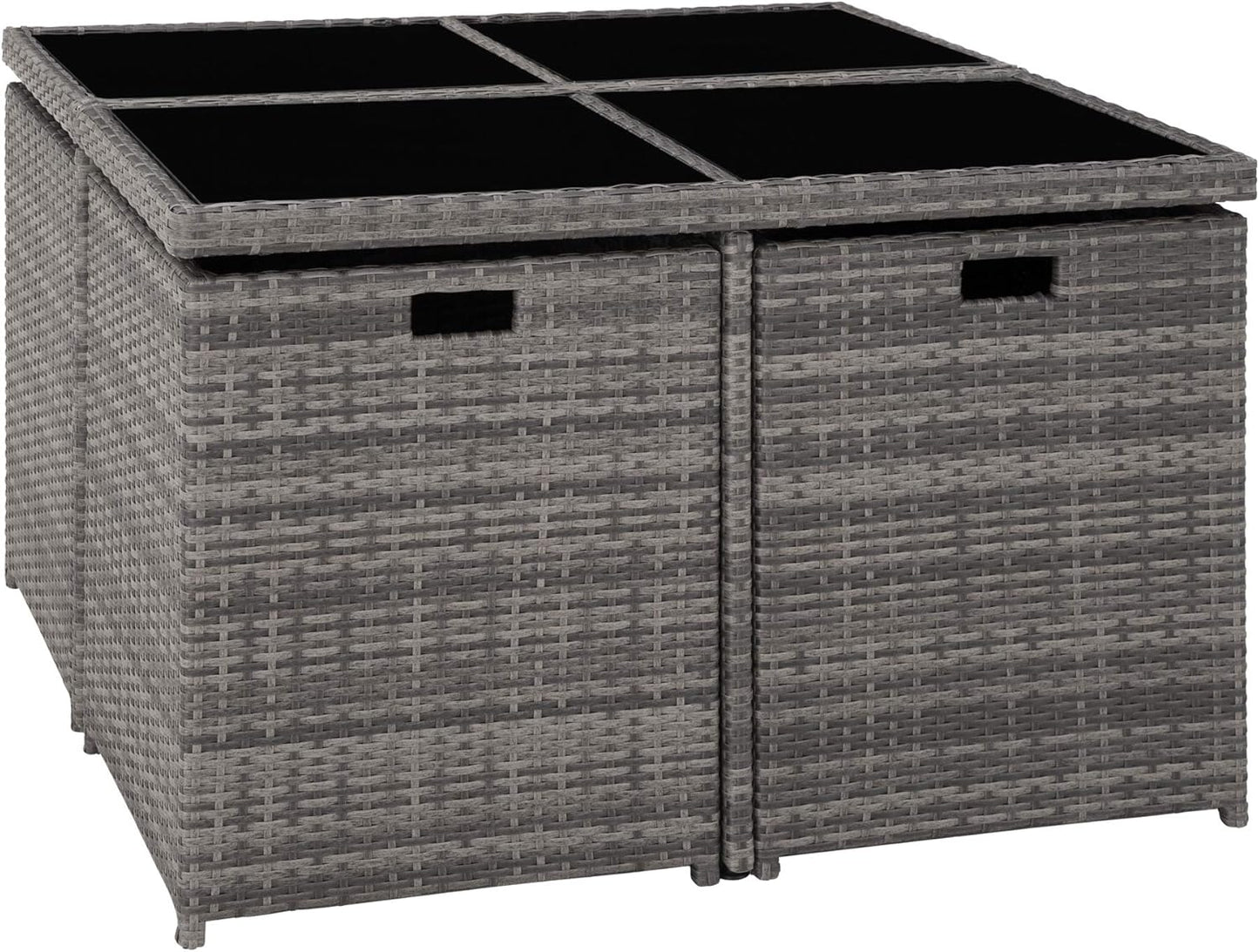 tectake Rattan Lounge Set mit Aluminiumgestell, 4 Stühle, 4 Hocker & Glastisch Wetterfeste Gartenmöbel