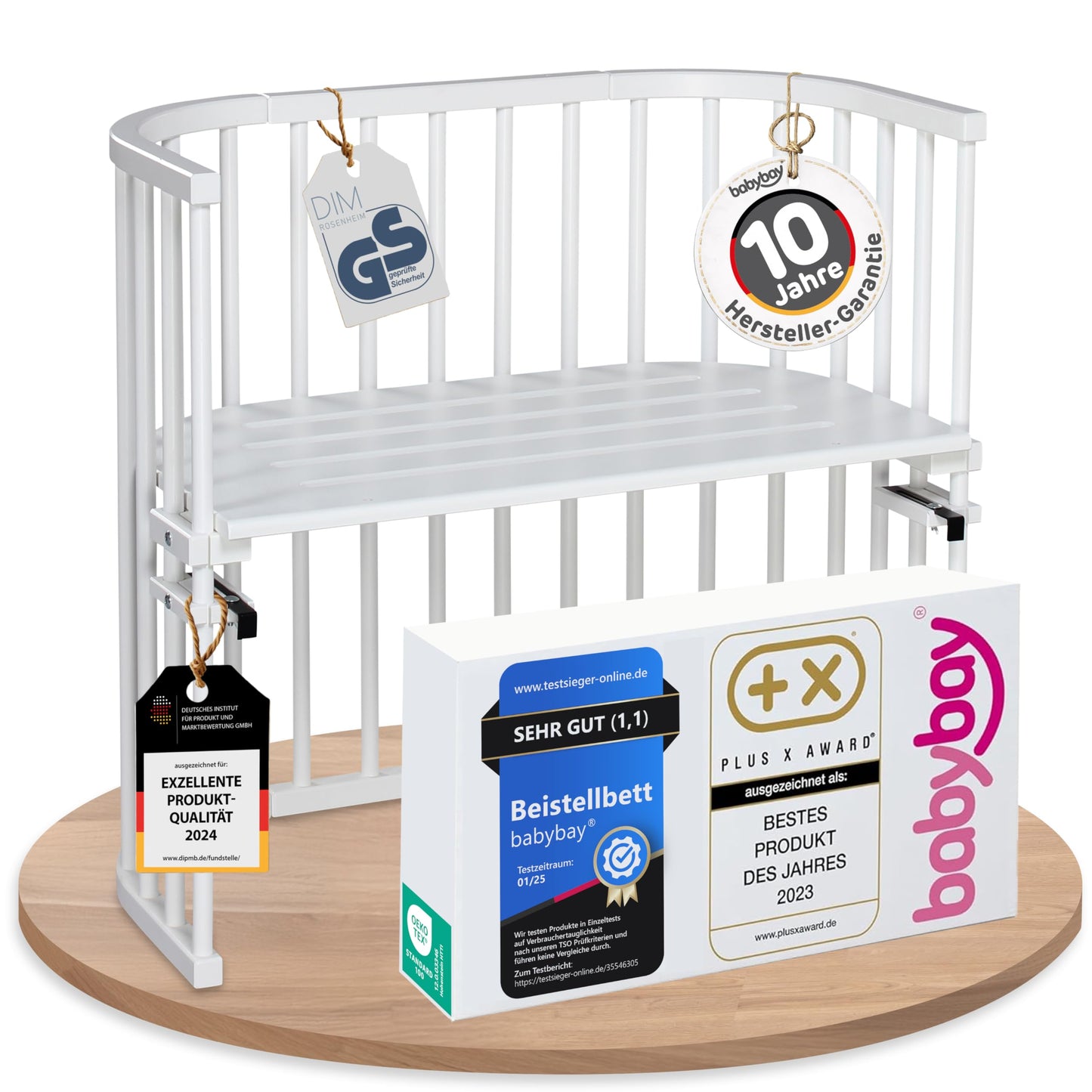 babybay Original Beistellbett aus massivem Buchenholz mit Matratze – Höhenverstellbares mitwachsendes Babybett