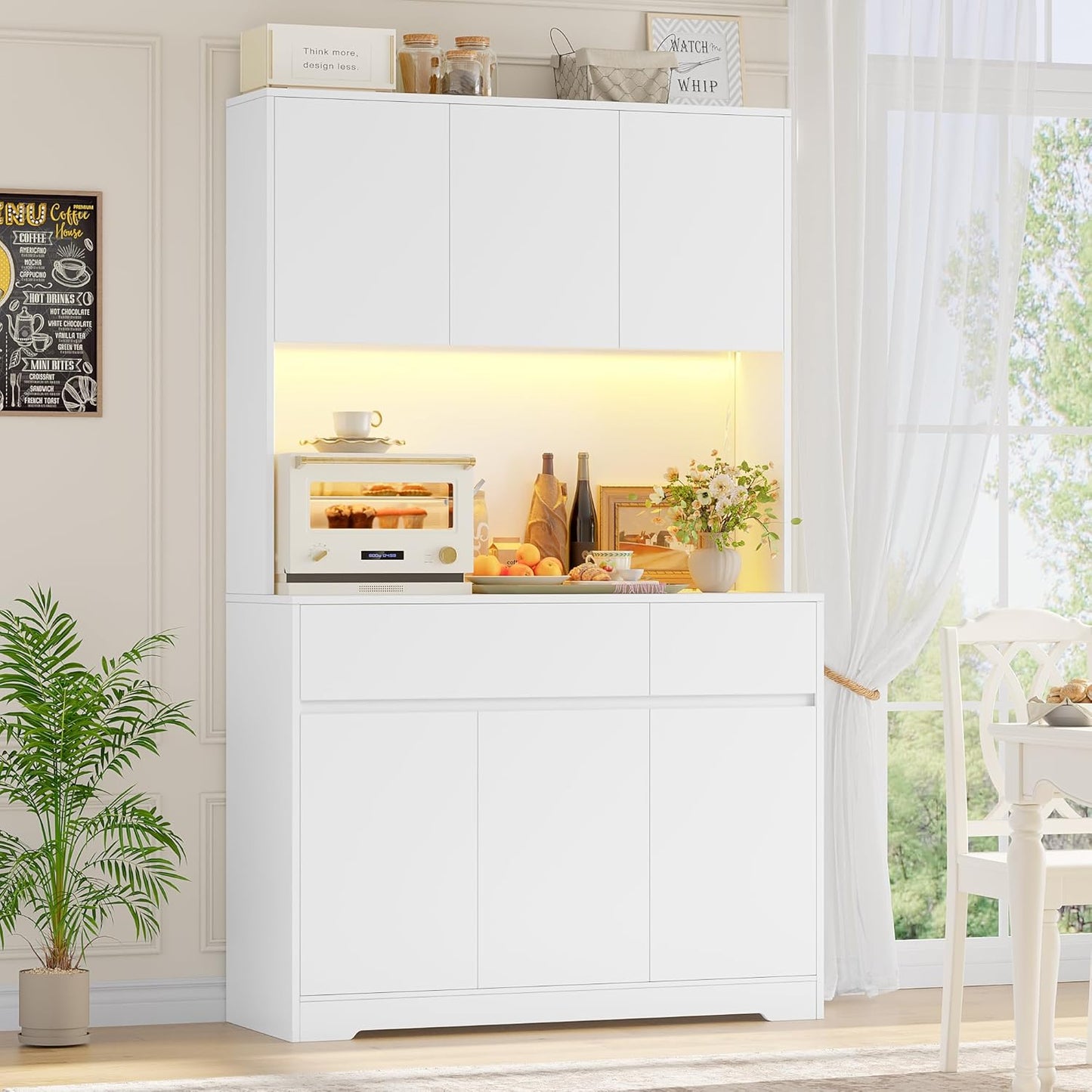FirFurd Küchenschrank Buffetschrank Weiß 180x100x38,5 cm mit LED, Steckdose, Arbeitsplatte, Sideboard mit Türen & Schubladen