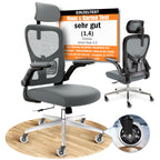 CLOUVOU BrightSeat Bürostuhl Ergonomisch Schwarz bis 150 kg mit Kopfstütze, Lendenstütze, 2D Armlehnen, Drehstuhl