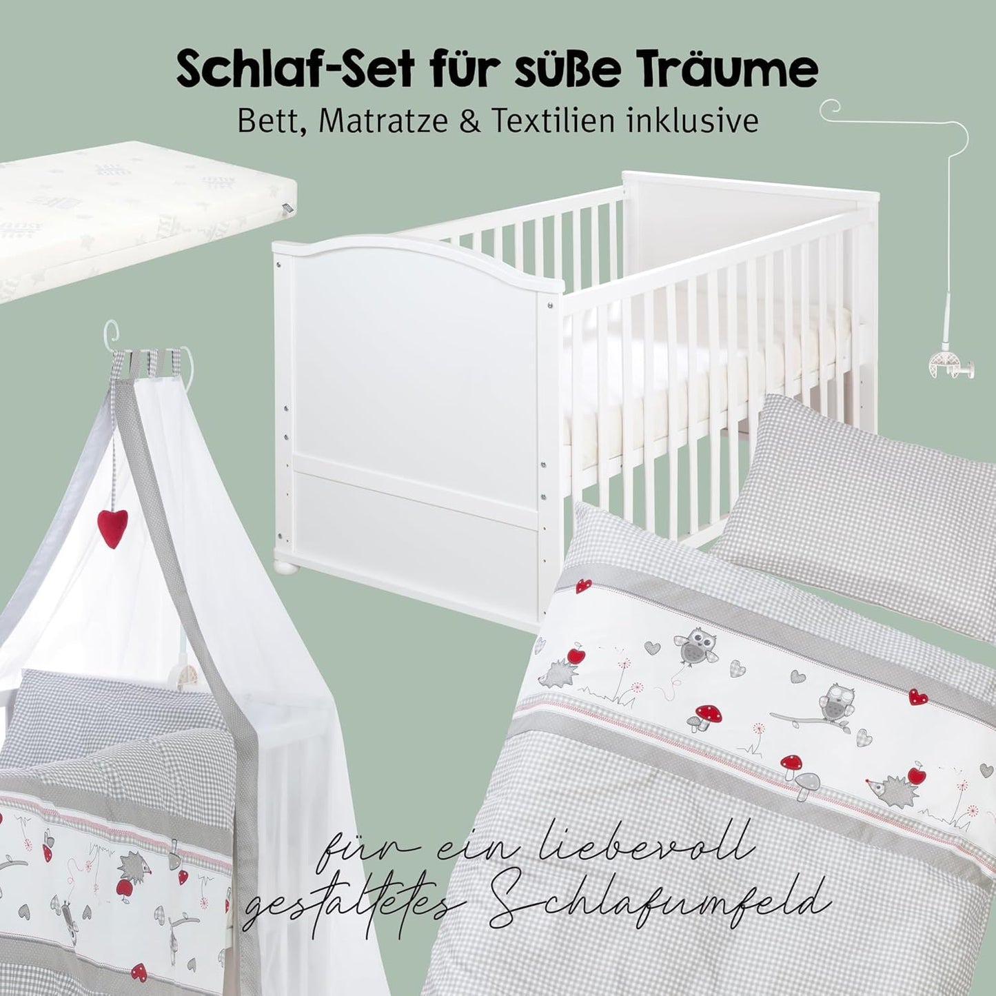 roba Babybett Set 70x140 mit Matratze, Bettwäsche & Himmel, Umbaubar zum Juniorbett