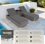 tectake 2er Gartenliege Set mit Tisch - Aluminium & Polyrattan Sonnenliegen, 5-fach Verstellbar, Schutzhülle inklusive