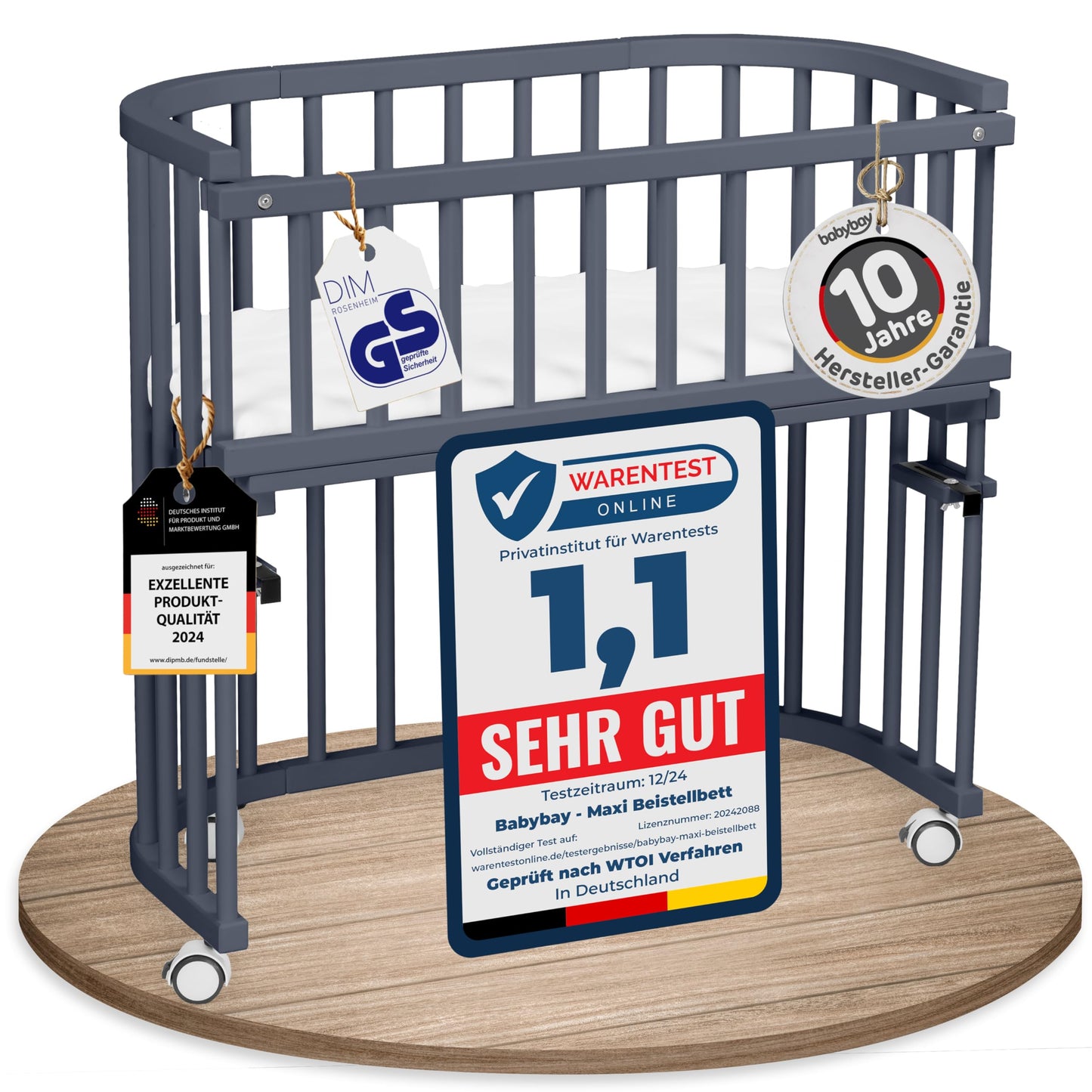babybay Original Beistellbett aus massivem Buchenholz mit Matratze – Höhenverstellbares mitwachsendes Babybett